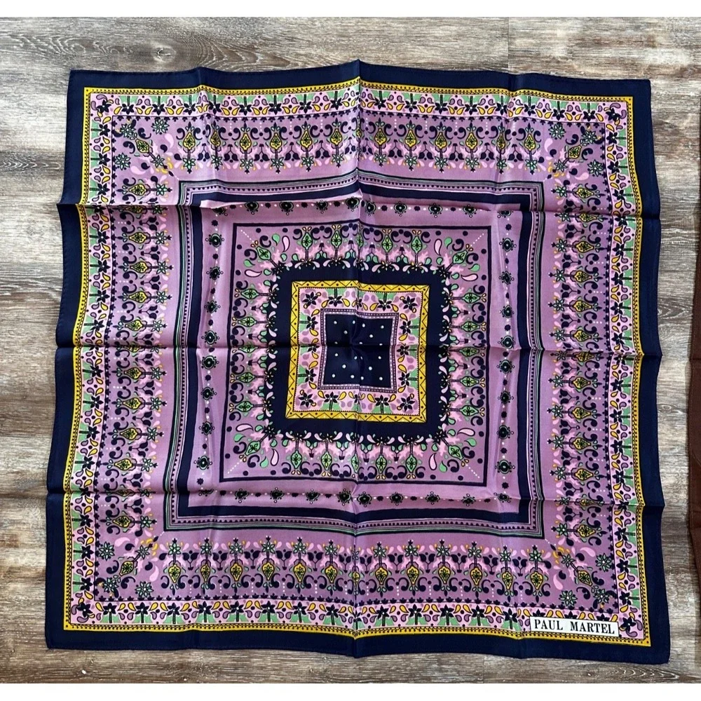 Vtg Paul Martel Scarf Set Purple Green Geometric Floral Boho MCM Square 26x26